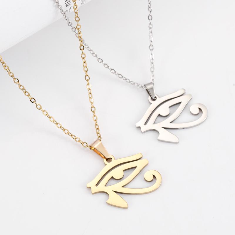 Ancient Egyptian Pharaoh Horus Eye Pendant Necklace in Non-Fading Titanium Steel.