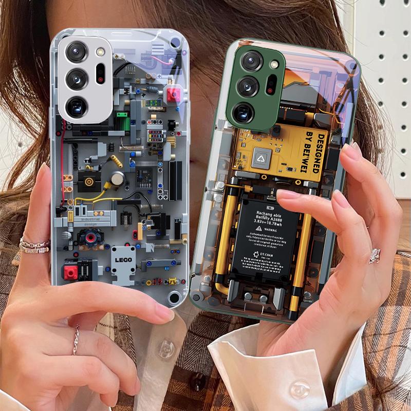 Mechanical Device Black For Samsung Galaxy Note 8 9 10 PRO 20 Ultra A01 02 03 Core 04E 4G 12 13 5G Tempering Glass Phone Case