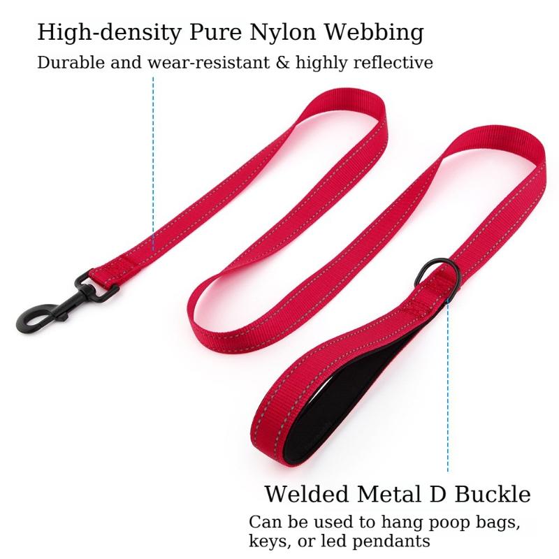 Reflective Nylon Dog Leash Soft Handle Heavy-duty Anti-Pull Pet Rope Outdoor Walking Training Leash for Small Medium Large Dogs