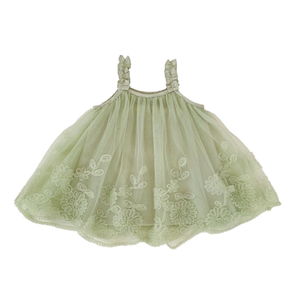 Girls Summer Floral Tulle Spaghetti Strap Princess Dress for Outings
