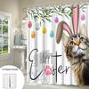 Easter Cat Eggs Shower Curtain Whimsical Tabby Bunny Ears Design Polyester Bath Decor With 12 Hooks Funny Easter Decor