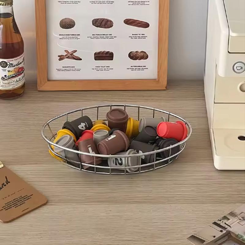 1pc Oval Stainless Steel Wire Basket Desktop Organizer for Fruit Cosmetics & Snacks