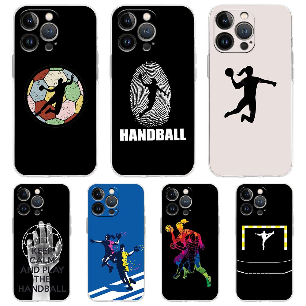 For iPhone 15 16 14 13 12 mini 11 Pro Max XS X XR SE 7 8 Plus Silicone Clear Cover Handball Sport Luxury Phone Case