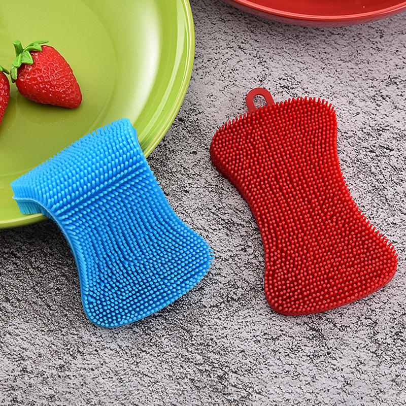 Double Sided Reusable Silicone Dishwashing Brush Flexible Soft Scrubber for Pots Pans Vegetables Fruit Cleaning Tool Sponge