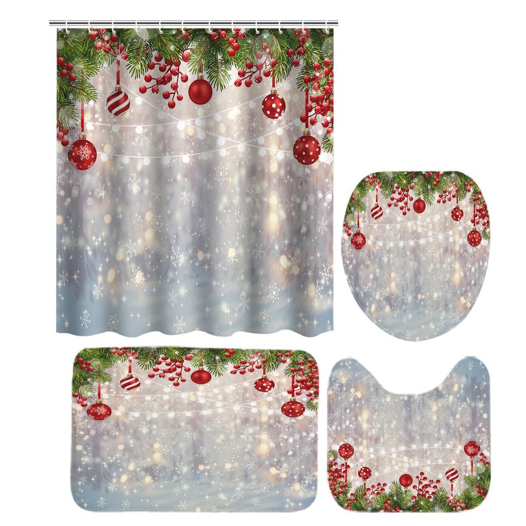 Best-Selling Christmas Digital Print Shower Curtain Waterproof, Includes Plastic C-Shaped Hooks