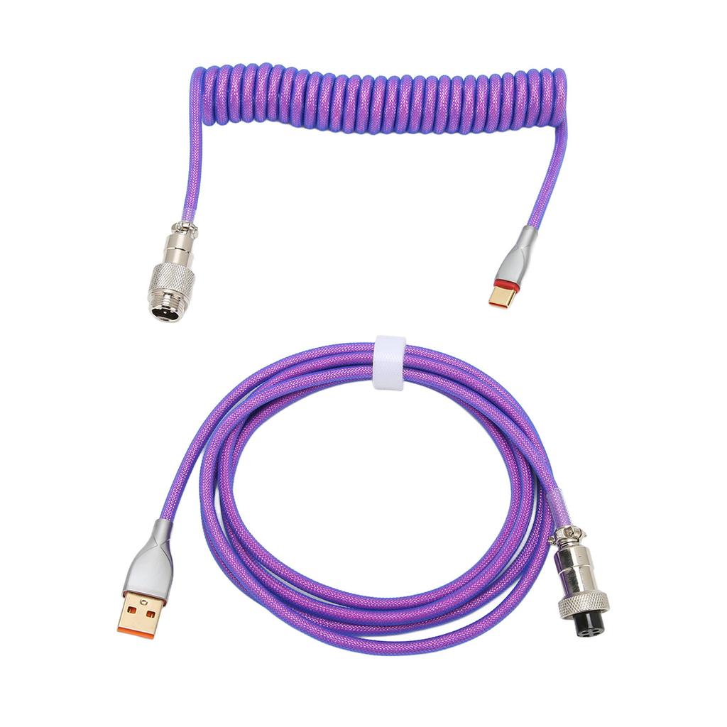 Mechanical Keyboard Cable Double Sleeve Custom Coiled with Detachable Metal Aviation USB C to USB A Keyboard Aviation