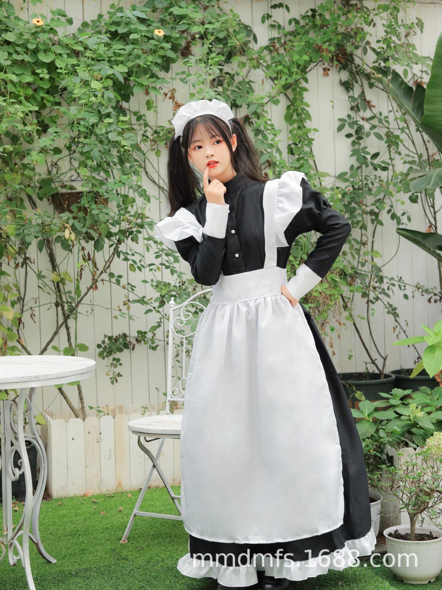 S-4XL классическая черно-белая горничная, готическая длинная женская босс-горничная M