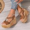 Bohemia Metaldecoration Slip On Sandaler Dam 2025 Sommar Chunky Platform Superhöga Kilklack Sandaler Bakre Rem Strandskor