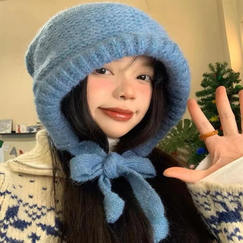Winter Women Warm Ear Protecting Cap Fashionable And Versatile Knitted Cap Dual Purpose Crossbody Bag Hooded Cap