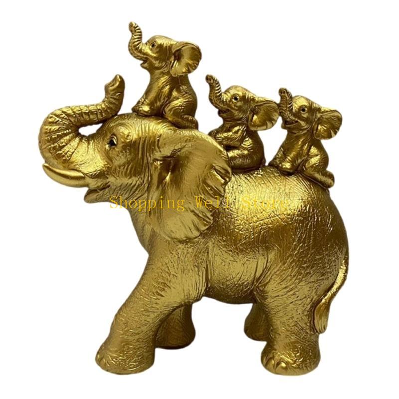 KX4B Elegant Resins Elephant Mother and Baby Figurine Sculpture for Home Decoration Collectible Ornament and Gift Giving золотой