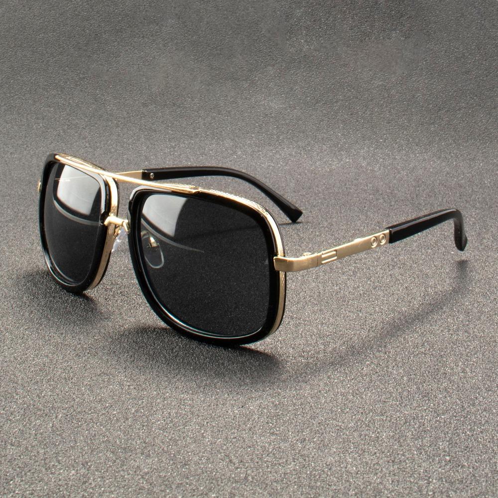 2PCS Fashion Big Frame Sunglasses Men Square Metal Sun Glasses Women Retro  Sun Glasses Vintage High Quality