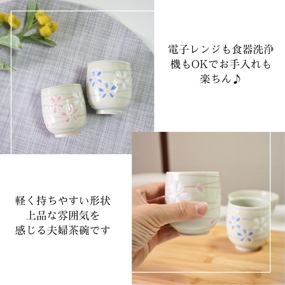 Hasami Ware Teacup Pair Set with Cherry Blossom Spiral Design.