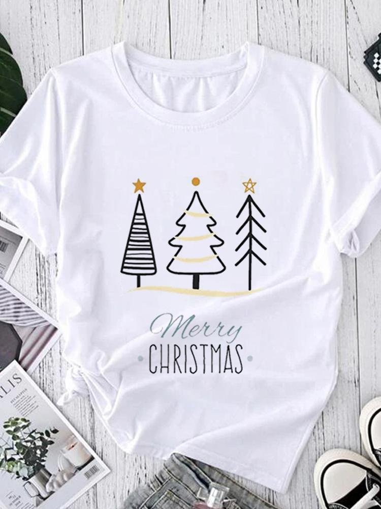 Women Tees Graphic Cartoon Christmas Print Wear Vacation Tops Tees Ladies Short Sleeve 90S Summer Fashion Trend Tshirt T-Shirt