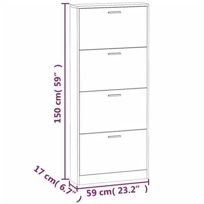 VidaXL Armoire à chaussures Noir 59x17x150 cm Bois d'ingénierie 342520