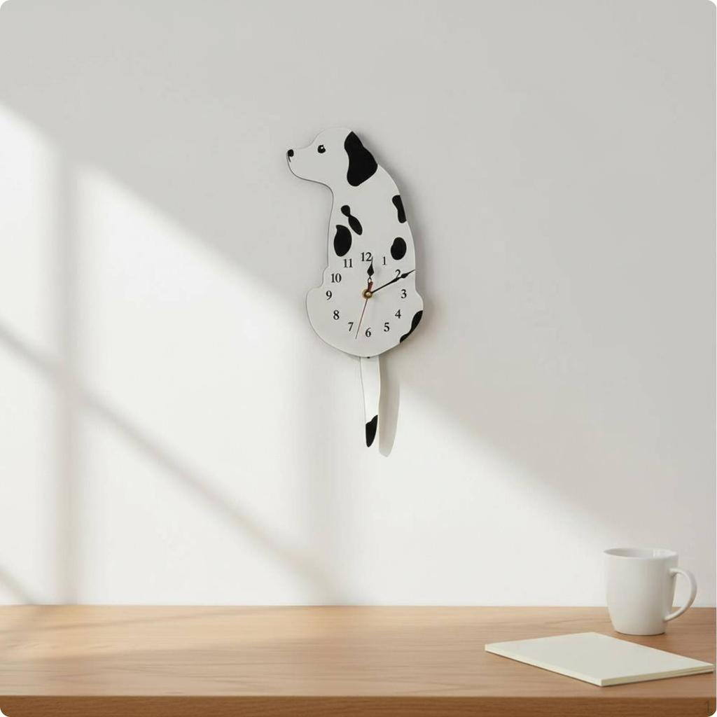 Black and White Dog Clock Minimalist Cartoon DIY Home Decor for Living Room, Bedroom,