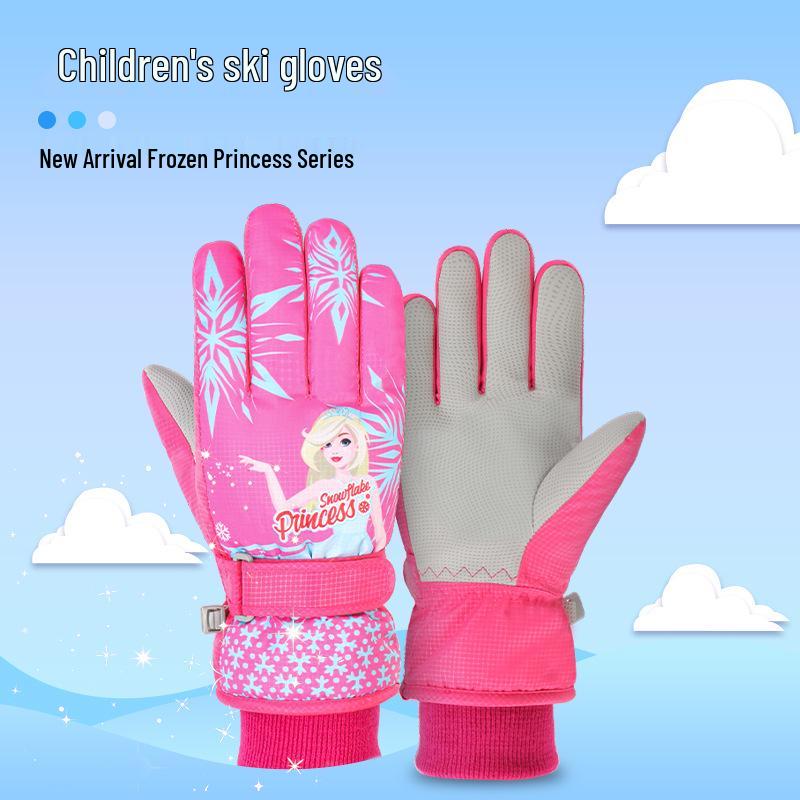 New Windproof Girls' Ski & Cycling Gloves: Warm, Waterproof, Anti-slip, Cute Cartoon Design for Kids & Babies