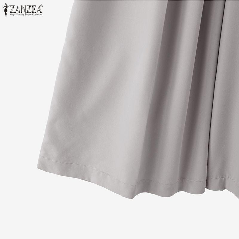 ZANZEA Woen Elastic Waist Solid Color Loose Casual Wide Leg Pants