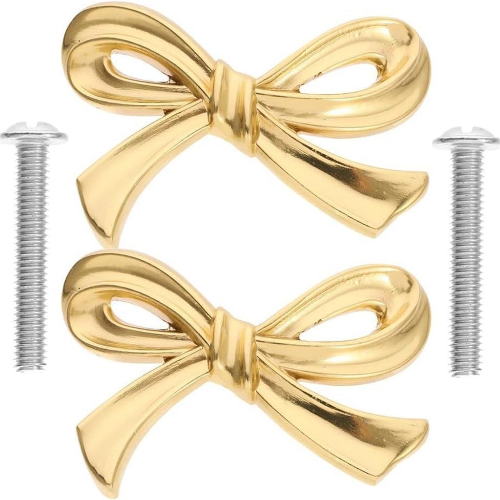 Gold Bow Drawer Knobs Vintage Metal Handles Elegant Metal Handles Decorative Handles Set for Bedroom & Kitchen Cabinets