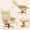 PU Leather Swivel Recliner Chair with Footstool, Wooden Base and Storage for Living Room, Beige