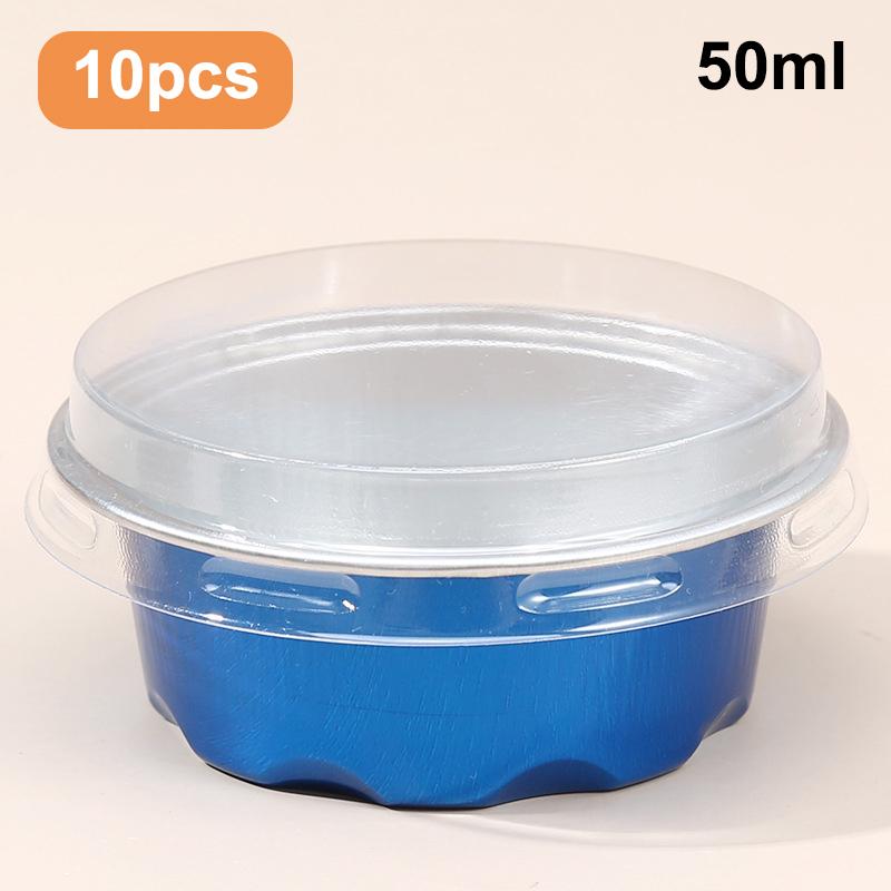 10 Pcs 50Ml Temperature Resistance Reusable Aluminum Foil Baking Cups With Lid Small Pudding Tart Tins Pastry Baking Tools Set