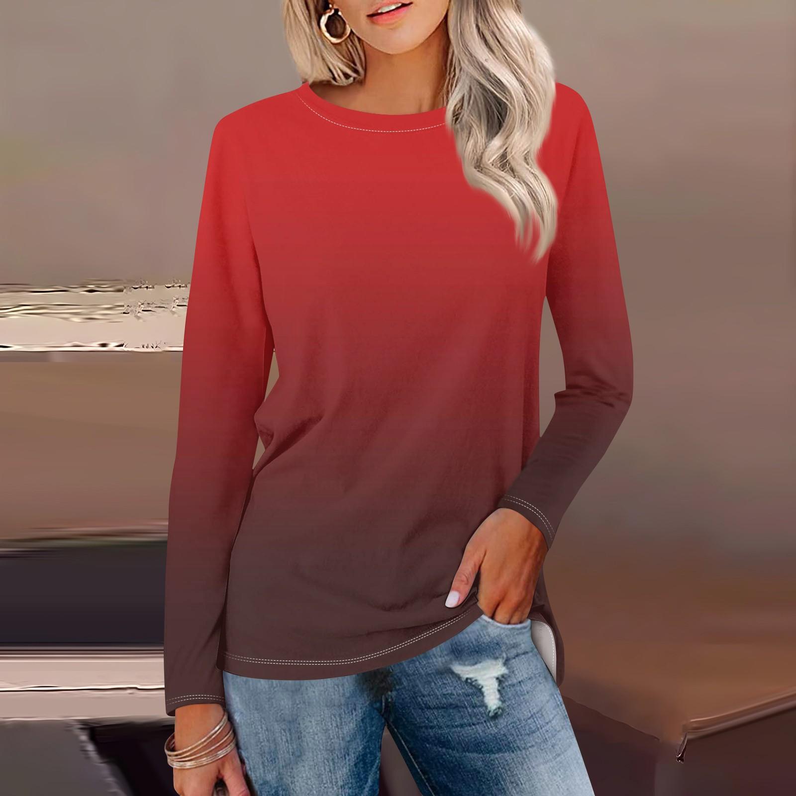 Женская рубашка с длинным рукавом и круглым вырезом с градиентным принтом — фото 17