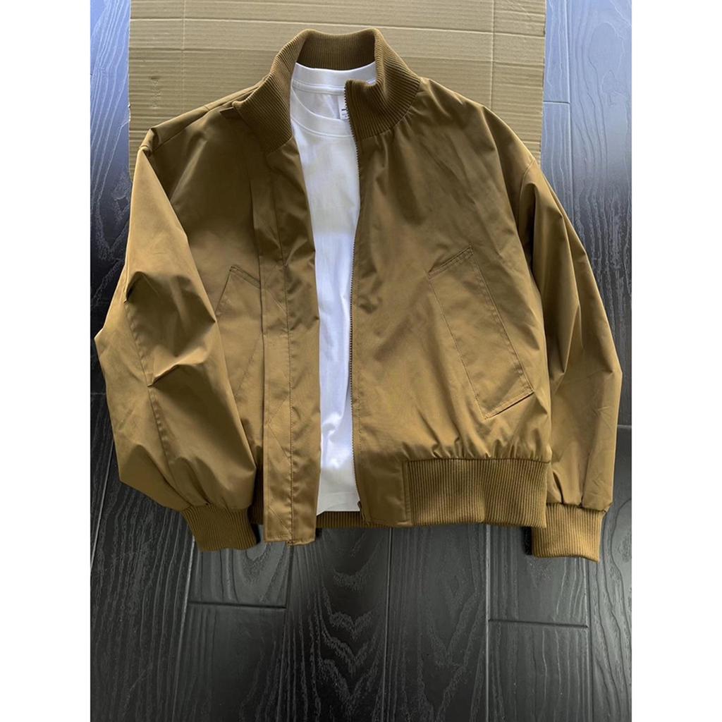 Men's Stand-Up Collar Bomber Jacket - Spring/Autumn Cleanfit Silhouette with High Street Baseball Style.