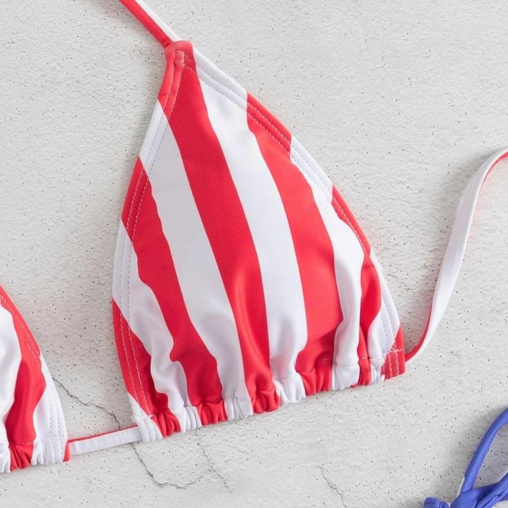 Neuer Sexy Geteilter Damen Badeanzug Bunter Schnür-Dreieckstaschen Bikini