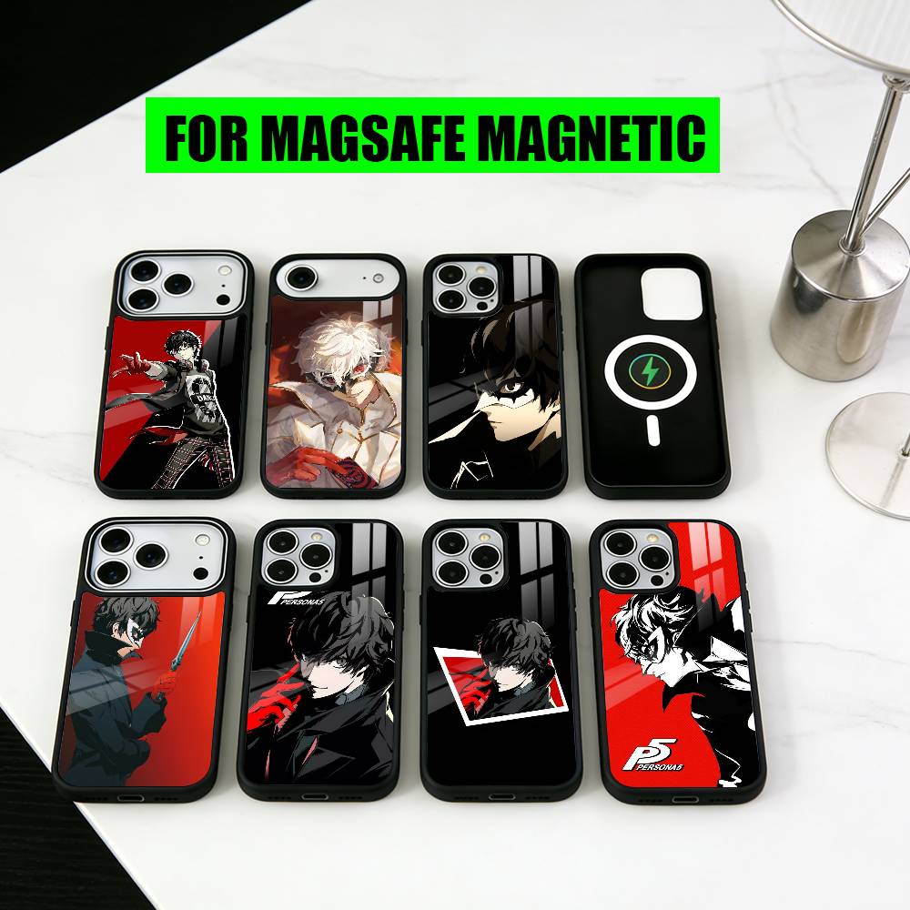 P-Persona 5 COOL Anime Telefoonhoesje Voor iPhone17,16,15,14,13,12,11 Plus,Pro Magnetisch met Magsafe Draadloos Opladen