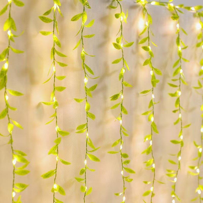 Willow Leaf LED Vine Lamp - Copper Wire Green Leaf String Lights for Christmas Decoration 3x1m EU Plug теплый белый