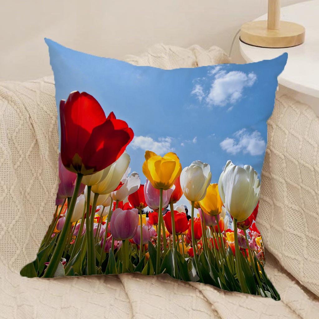 4Pc Colorful Tulip Field Printed Pillowcasesuitable For Sofa Car Bedroom Decorative Cushion Cover Pillow Cover