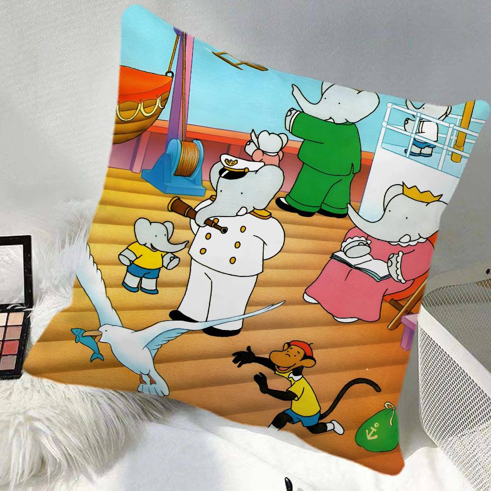 BBabar The Elephant Pillow Case Square Pillow Bedroom Sofa Leisure Comfort Cushion Car Home Decoration