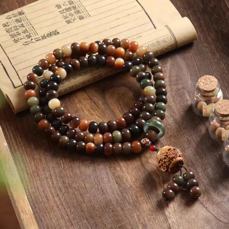 Dunhuang Rainbow-Style Bodhi Root Prayer Beads Bracelet
