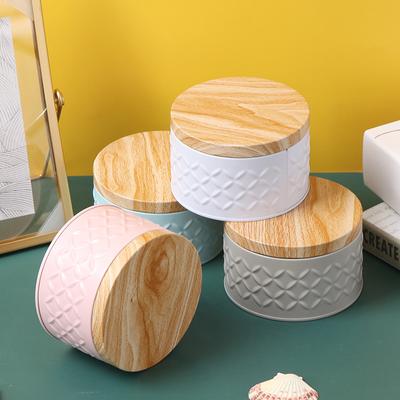 Ahşap Tahıl Kapaklı Yuvarlak Boş Demir Kutu Şeker Saklama Kutusu Diy Mum Yapımı Kavanoz