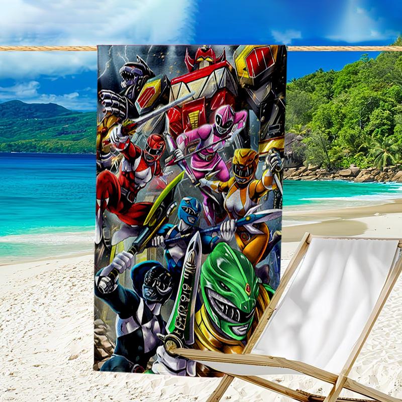 1pc Mighty Morphin Power Rangers1 Beach Towel, Beach and Seaside Swimming Pool Equipment, Fashion Pattern, Rectangular, Travel Essentials