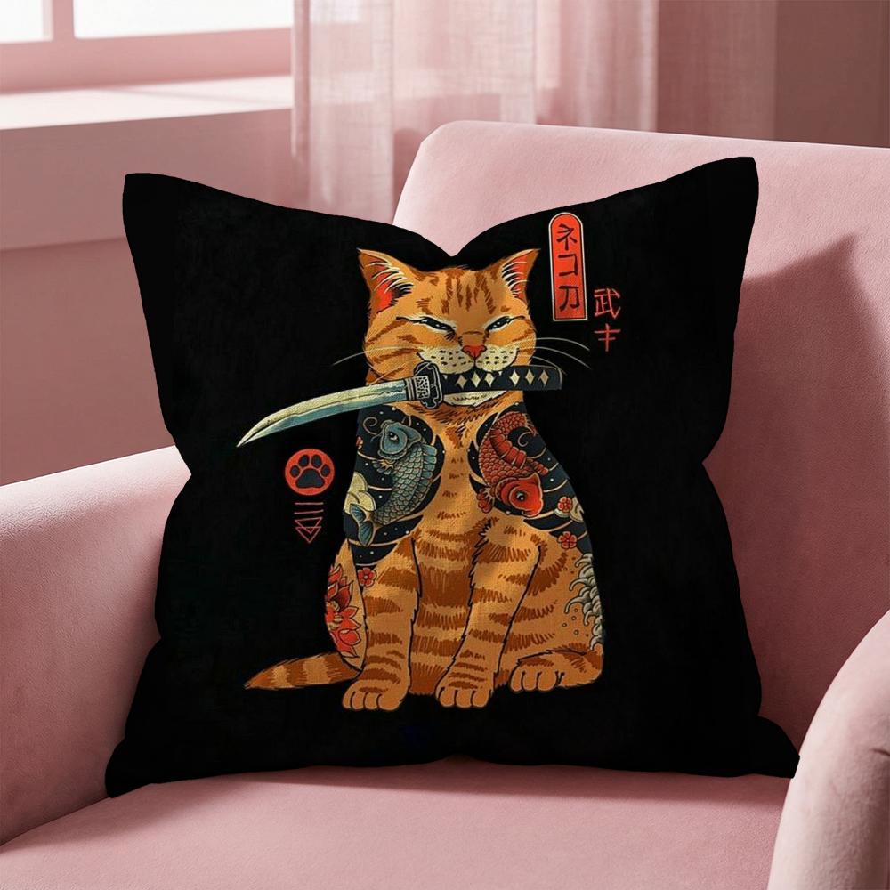 Japanese Style Cat Cushion Cover Multi-Scene Pillow Cover for Home & Car - Reversible, Soft & Durable for Daily Use