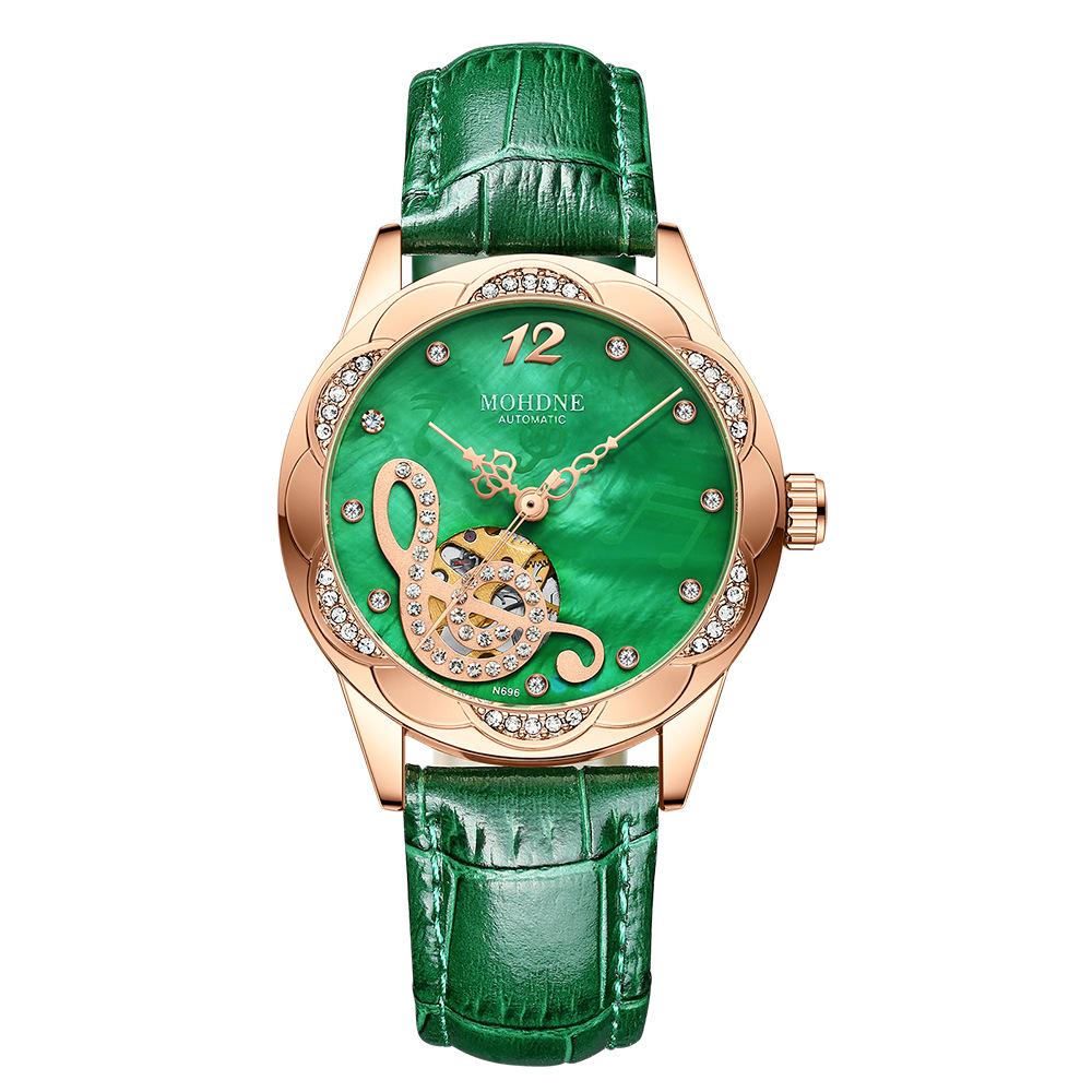Orologio da donna con temperamento di lusso leggero, orologio meccanico automatico da donna, impermeabile, con cinturino rosso