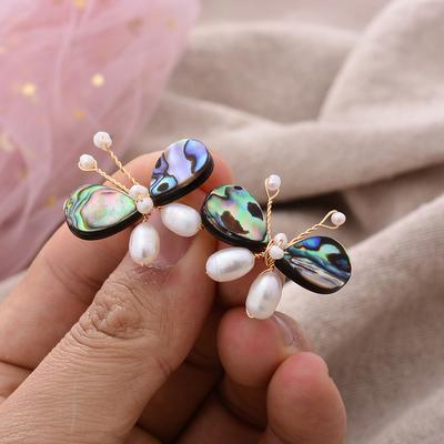 Original Handmade 14K Gold Filled Natural Freshwater Pearl Sweet Butterfly Animal Ladies Stud Earrings Luxury  Gift