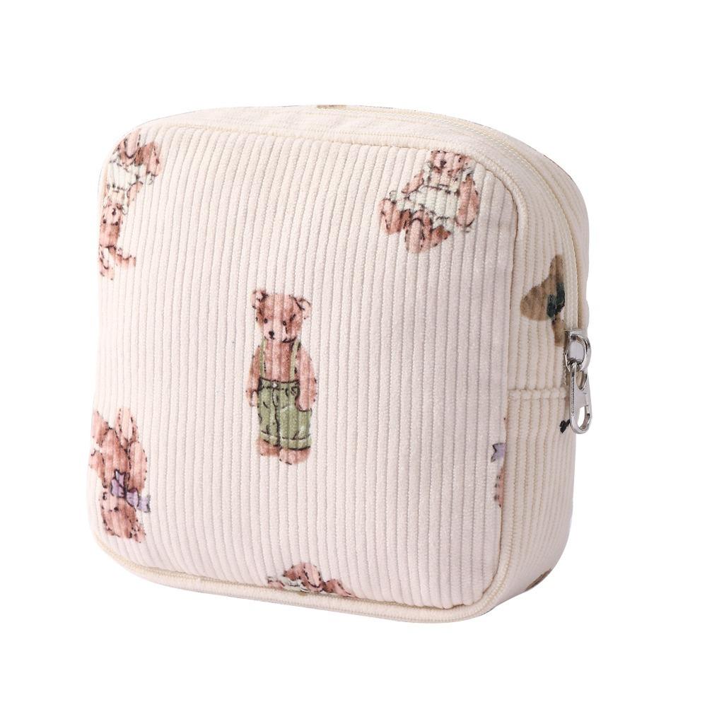 Durable Travel Wash Handbag Dustproof Corduroy Makeup Bag Corduroy Travel Storage Bag Home Cute Bear