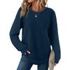 Women's Fashion Solid-Color Loose-Fit Long-Sleeve  Neck Casual Top