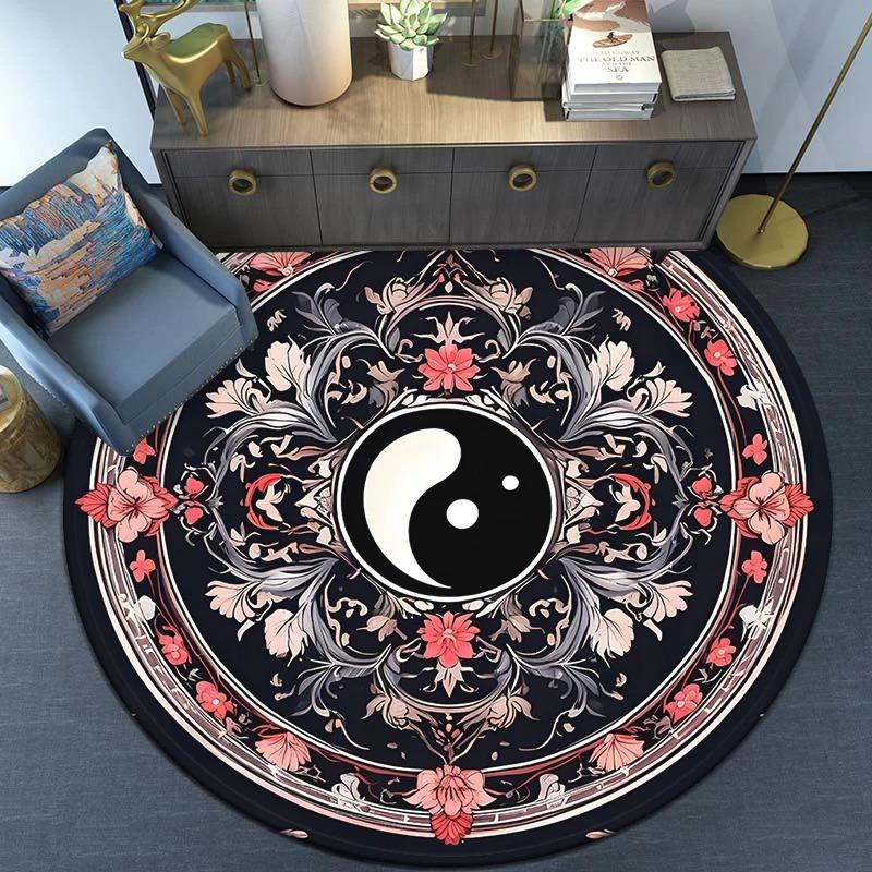 

Abstract Designer Bagua Round Non-Slip Washable Living Room Floor Mat Modern Zen Space Meditation Room Rug 60cm