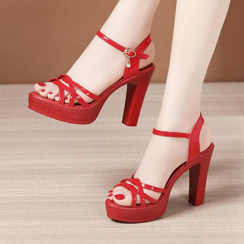Size 32-43 Woman High Heels Sandal Ladies Summer Women Office Party Shoes Female Patent Leather Platform Heel Elegant Sandal