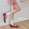 Black Fungus Lace Pile Socks for Women, Summer Hollowed-out Mid-calf Socks, Sweet Lace Lolita Red Lace Thigh-high Socks