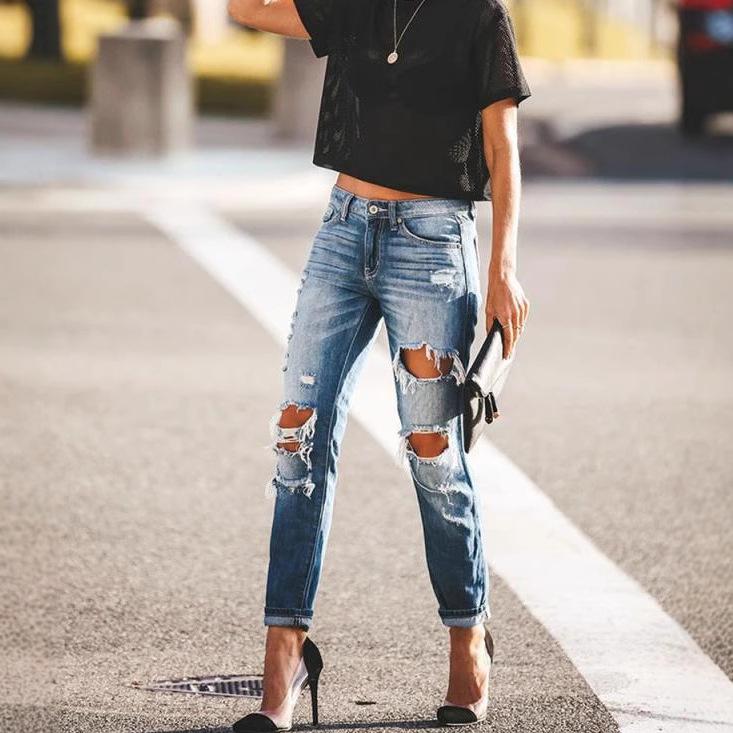 European & American Women's Ripped Skinny Jeans for Foreign Trade