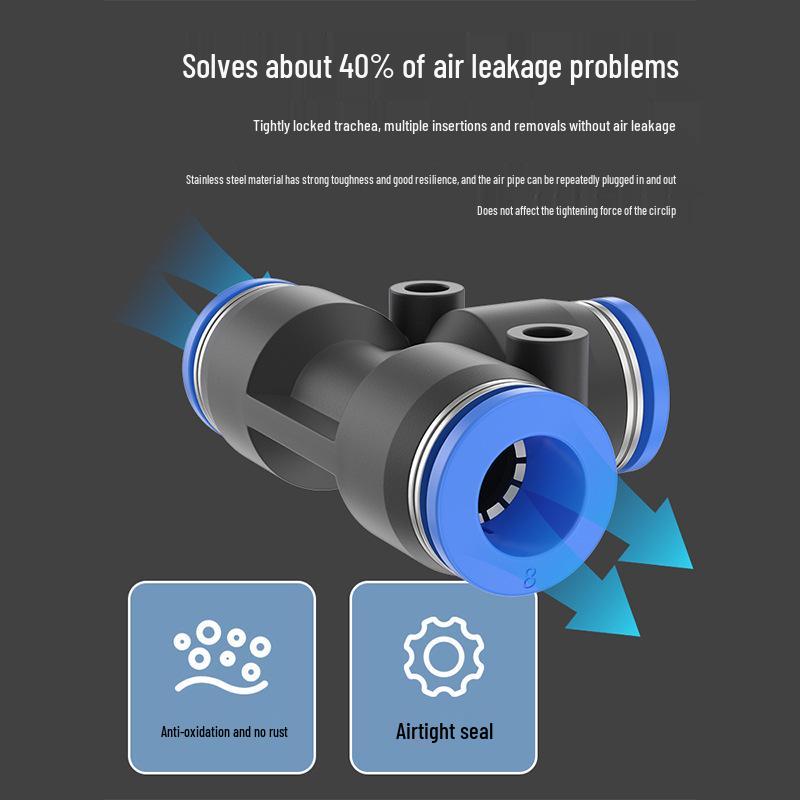 White Plastic Pneumatic Tee Connector, PE46, 8/10/12/16mm, T-Shaped, Quick Push-in Air Tube Reducing Adapter