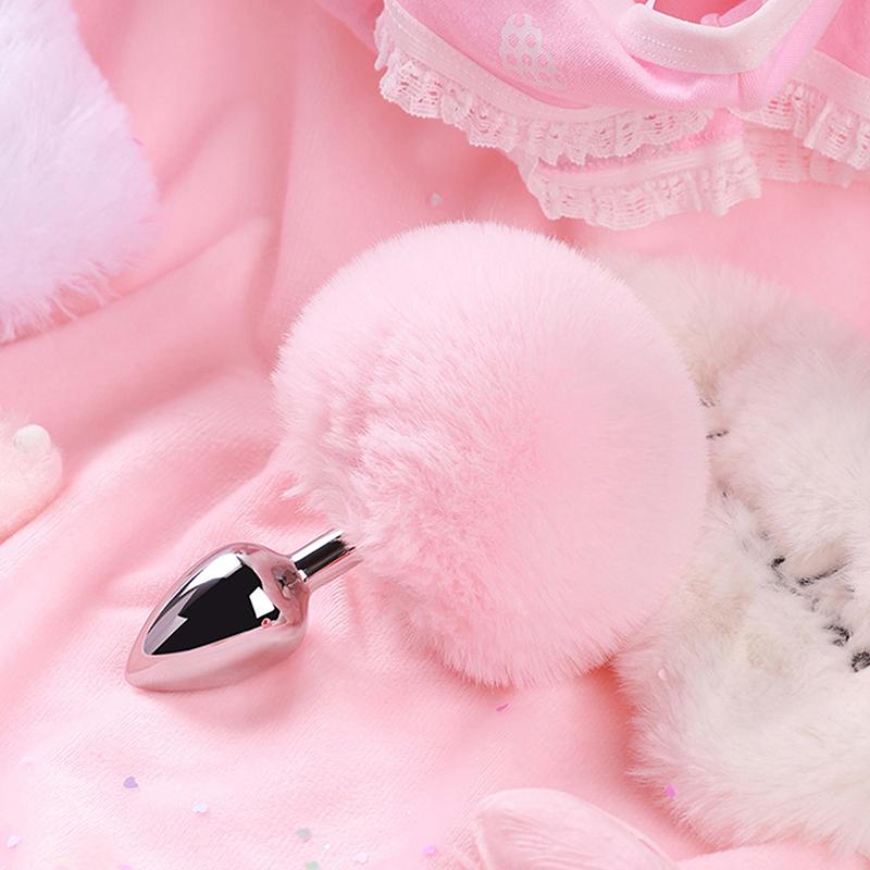 Metal Pointed Tip Plush Rabbit Tail Anal Plug Prostate Massager Butt Plug Fox Tail Cosplay Erotic Sex Toys For Adults Sex Game