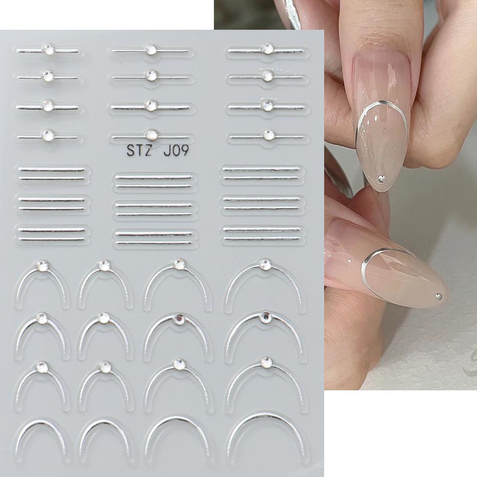 Strass 3D Linee Ondulate Argentate Adesivi per Unghie Decalcomanie Striscia Pizzo Perla Decorazioni per Nail Art Autoadesivi Gel Slider Manicure