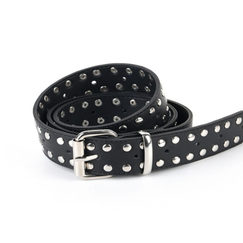 

КОЖАНЫЙ РЕМЕНЬ С ДВУМЯ РЯДАМИ КЛЕПОК_ЧЕРНЫЙ FREE