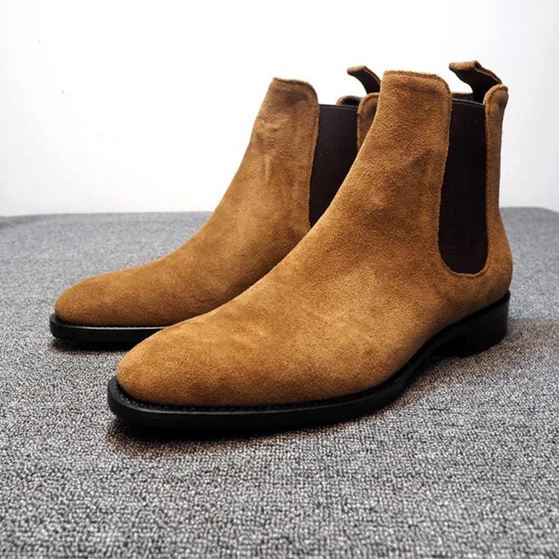 Men's Chelsea Boots 2025 New Small Square Head Men's Shoes Versatile Fashion Men's Short Boots Ankle Boots