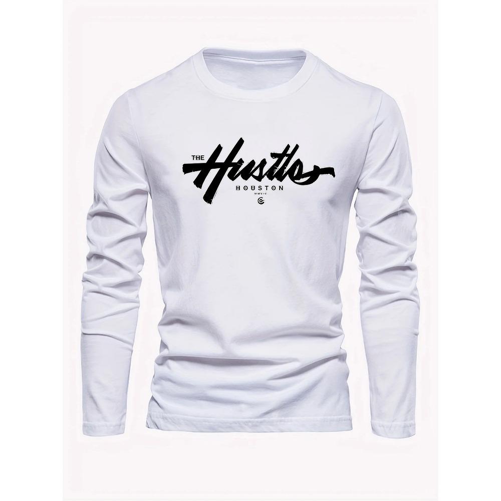 

Men s Spring and Autumn Comfortable Casual Houston Letter Pattern Printed Round Neck Long Sleeve T-shirt Top 5XL