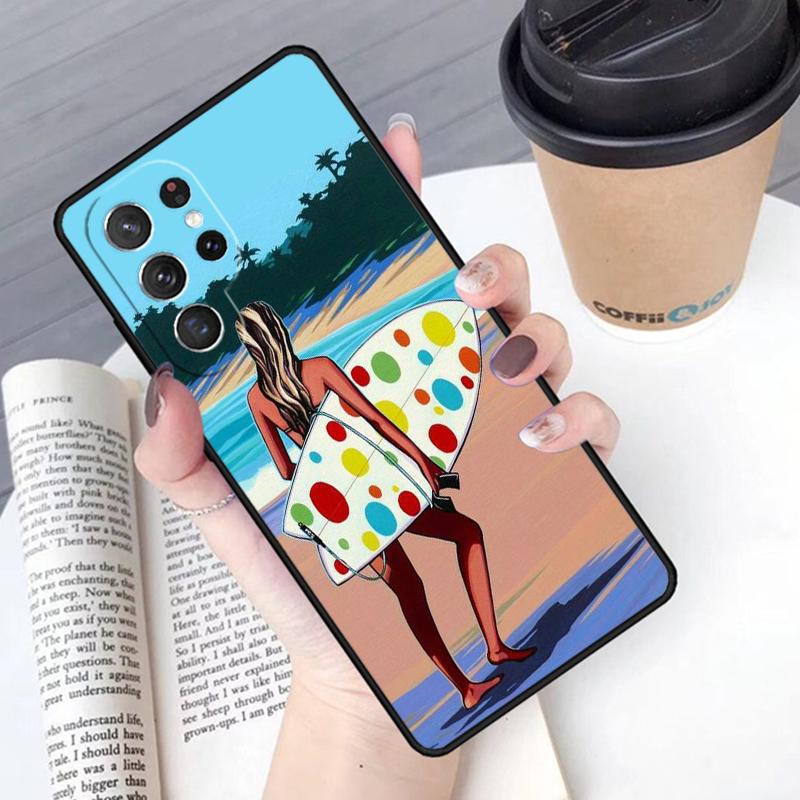 Surfing Art Surf Girl Phone Case Cover For Samsung Galaxy S24 S25 Ultra S21 S22 Ultra S10E Note 10 Plus Note 20 FE S23